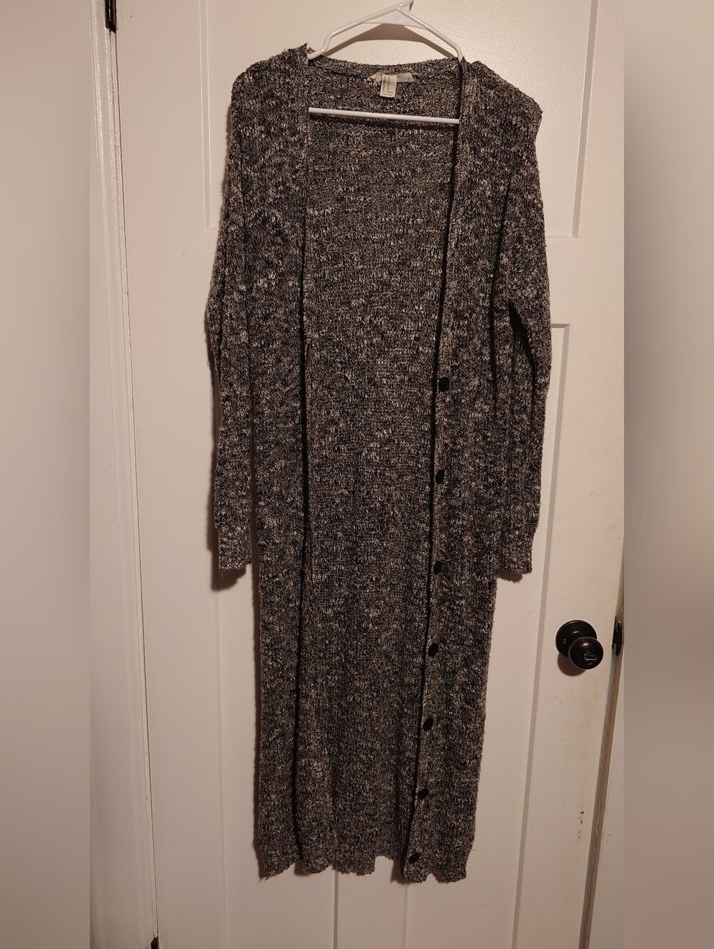 Gray Long Knit Button-Front Women's Cardigan Sweater